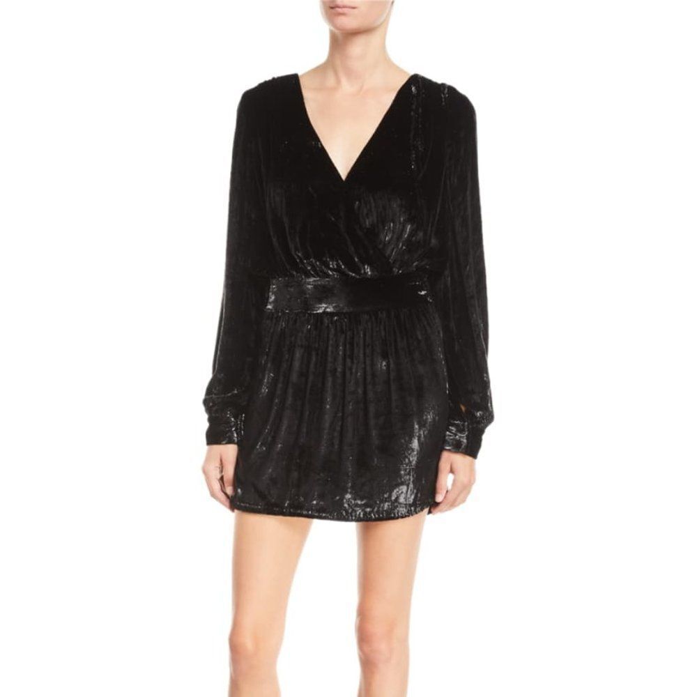 FRAME Metallic Velvet Long-Sleeve Short Cocktail Dress